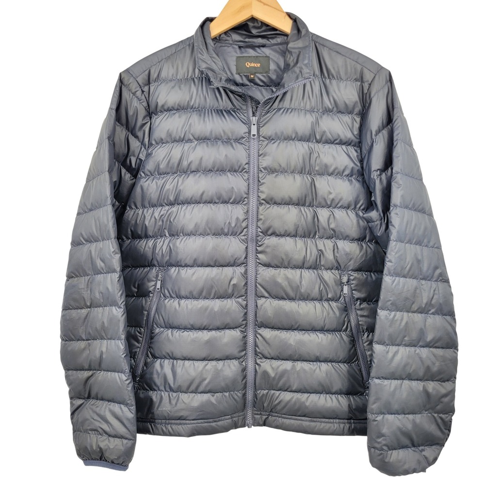 Quince Puffer Jacket Mens Medium Navy Blue Down Insulated Lightweight Full Zip